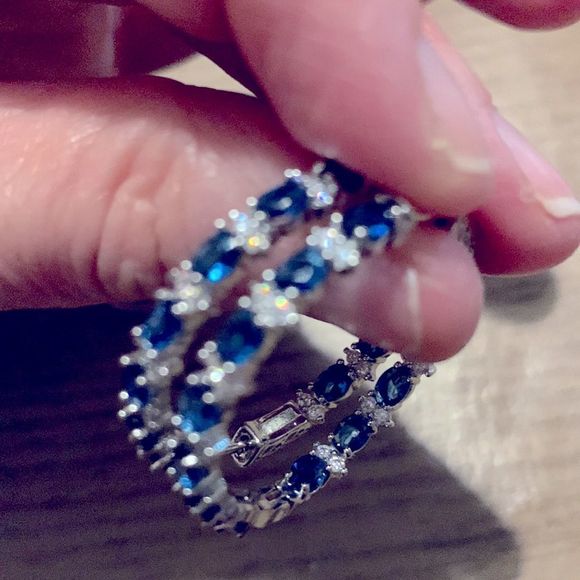 Jewelry - COPY - Inside outside gorgeous sapphire CZ earrings built-in posts.
